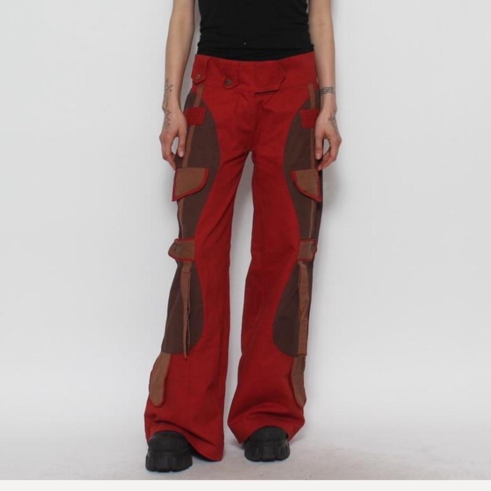 BROWN RUST AND TAN CARGO POCKET LOW RISE WIDE LEG RAVE FESTIVAL HIPPY PANT - Picture 6 of 6